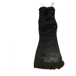 Black Maxi Dress Womens Size Large Adjustable Straps Stretchy Bodycon Party NWOT